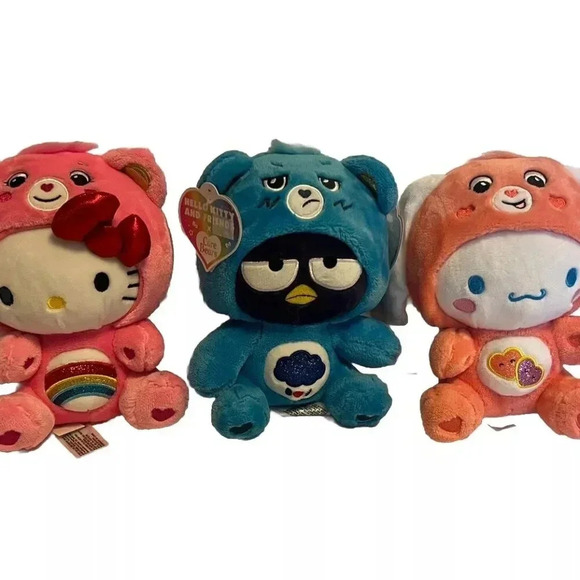 NEW 3 Sanrio Hello Kitty Cinnamoroll Badtz-Maru X Care Bears 10" Limited Plush - Picture 1 of 7